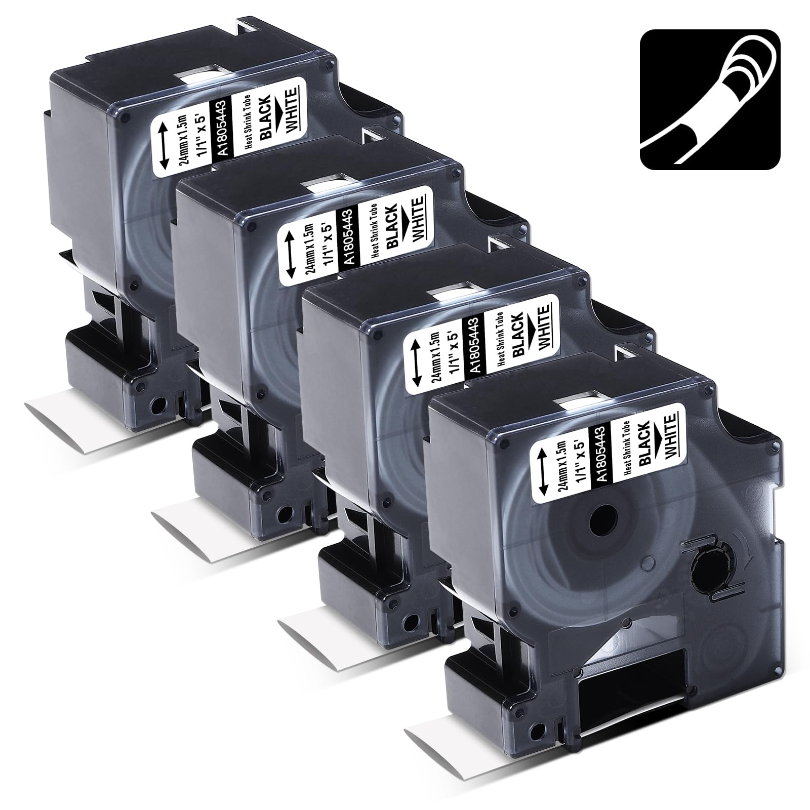 Replacement for DYMO Rhino 1805443 a1805443 1" 24mm Heat Shrink Tube Compatible with DYMO Industrial Label Maker 4200, 5200, 5000, 6000, Black on White,4-Pack