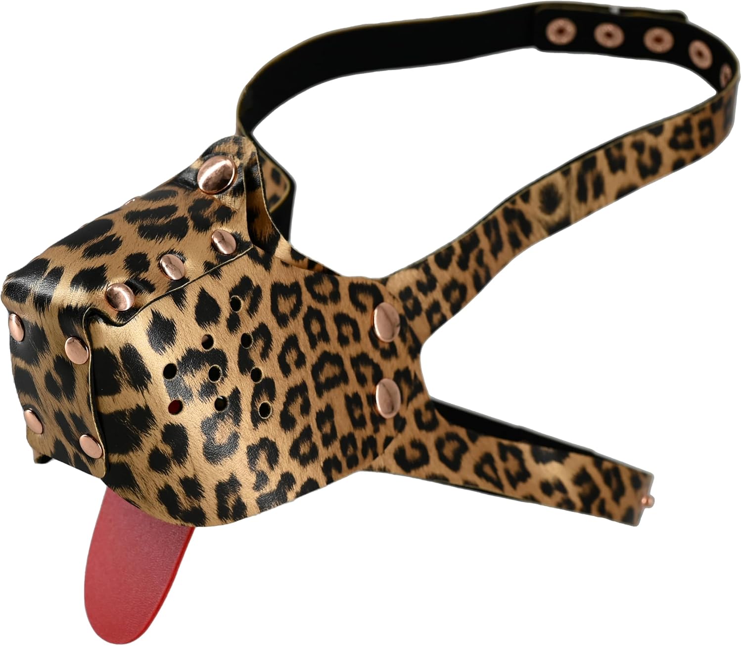 Puppy Half Face Leather Dog Mask with Red Tongue Pup Muzzle for Halloween (Black)