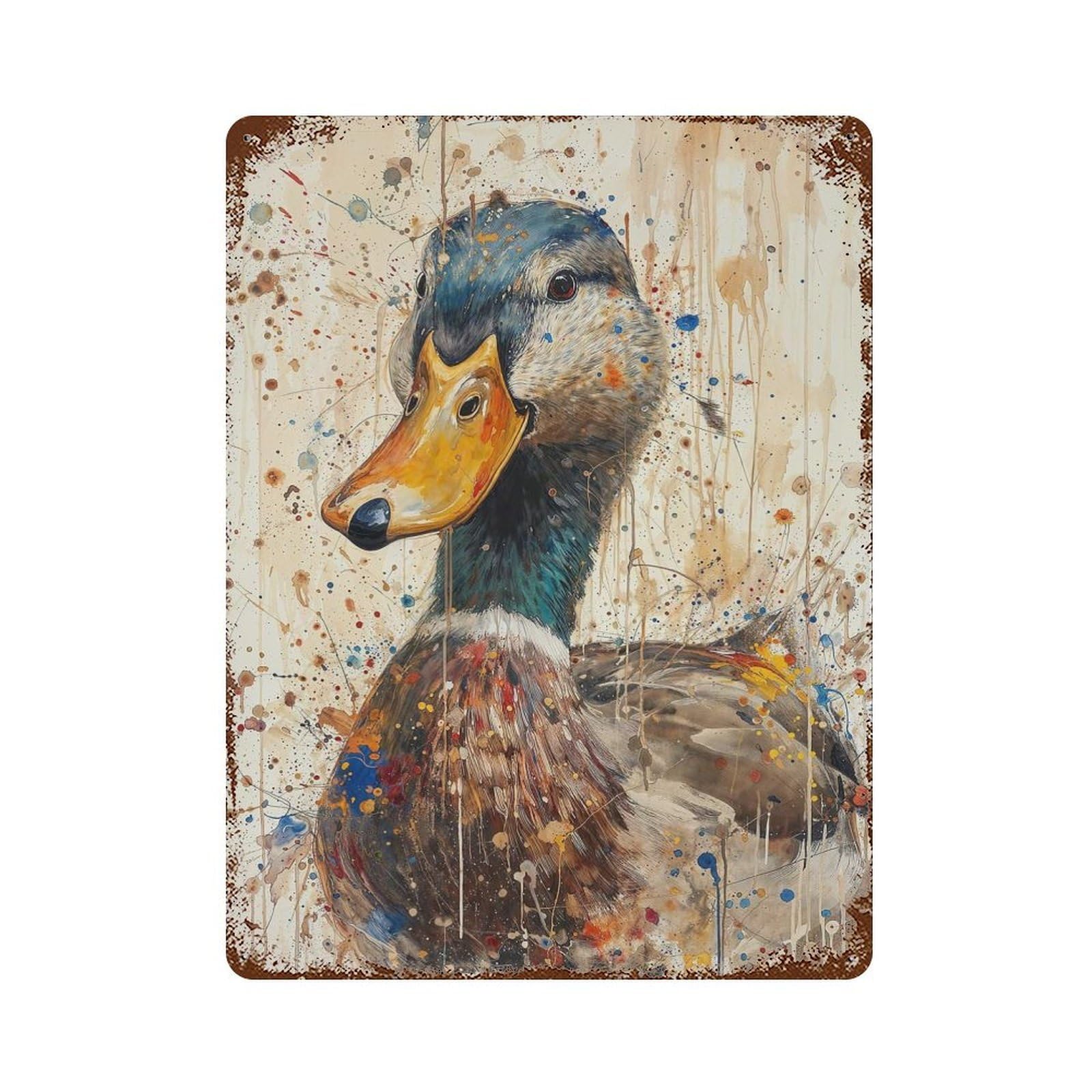 Abstract Duck Portrait Rust Effect Tin Sign 15.7"x11.8", Ideal for Farmhouse, Kitchen And Entryway Decor