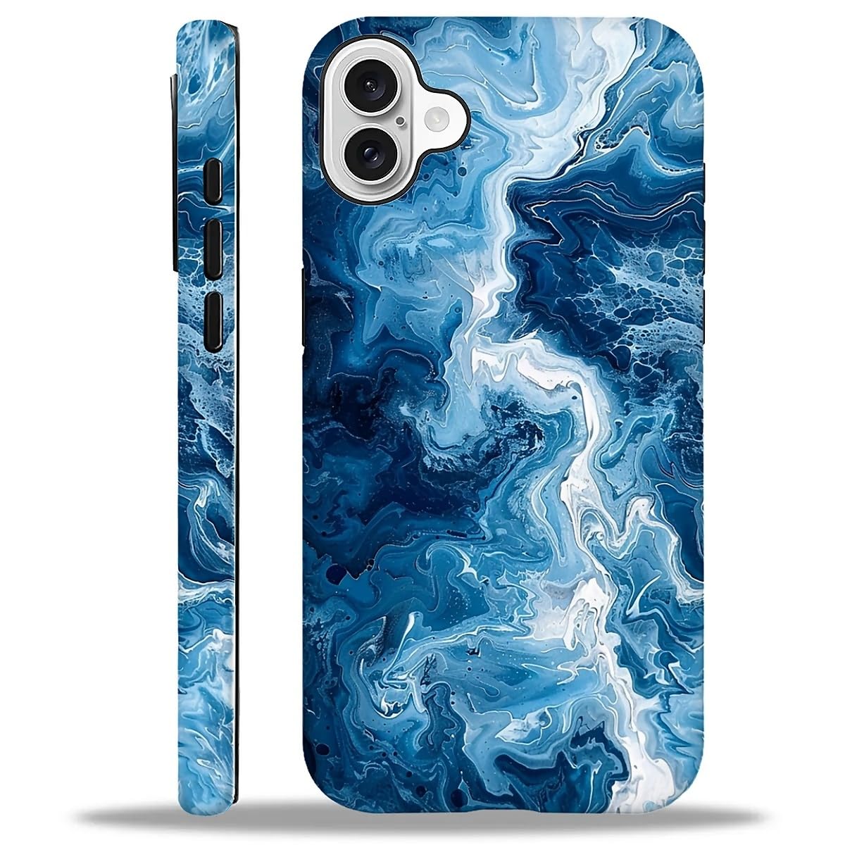 WANKBLC for iPhone 16 Glossy Case for Girl Boy Full Body Design Soft Silicone Drop Shock Scratch Protection Fashion Pattern Abstract Vast Ocean