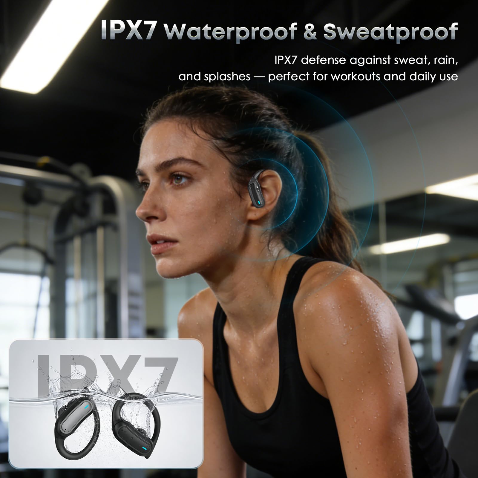 Wireless Earbuds Bluetooth 5.4 Headphones, 54H Playtime Stereo Earphones with Noise Cancelling Mic, IPX7 Waterproof, Fast Charging and Comfort Fit Ear Buds for Fitness/Sports/Workouts/Travel Black — view 7