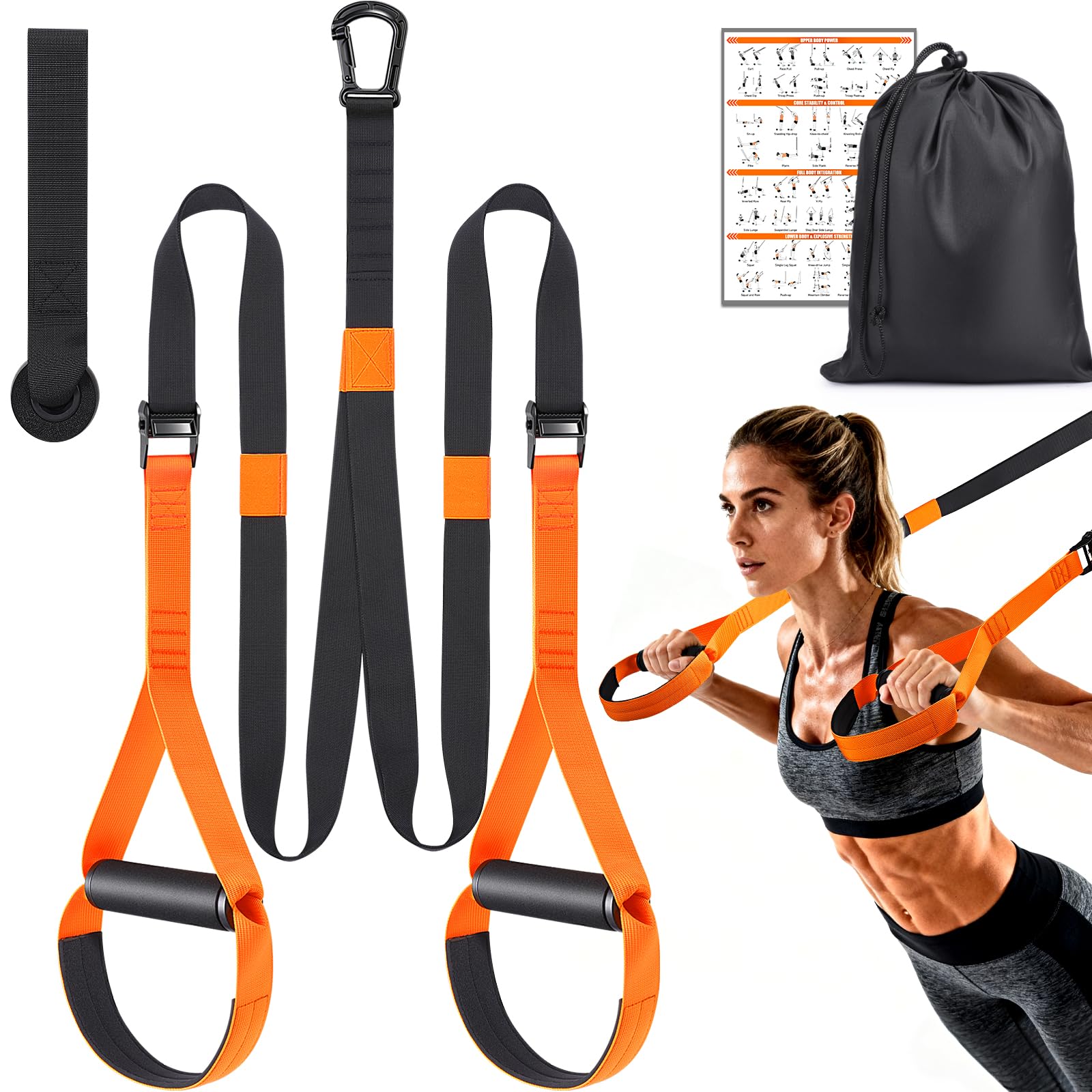 TOBWOLF Adjustable Home Suspension Straps Training Kit All in One Compact Resistance Trainer Straps Door Anchors Suitable