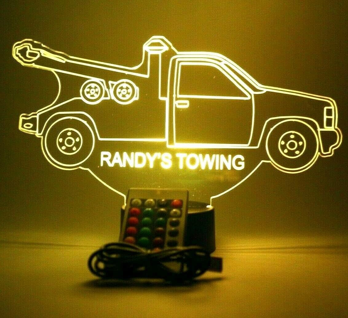 Tow Truck Shape Design Engraved Handmade Acrylic Personalized Tow Truck Wrecker Light Up Light Lamp LED, Light Up Light Lamp LED With Remote, Our Custom Design Feature - It's WOW, Comes With Remote