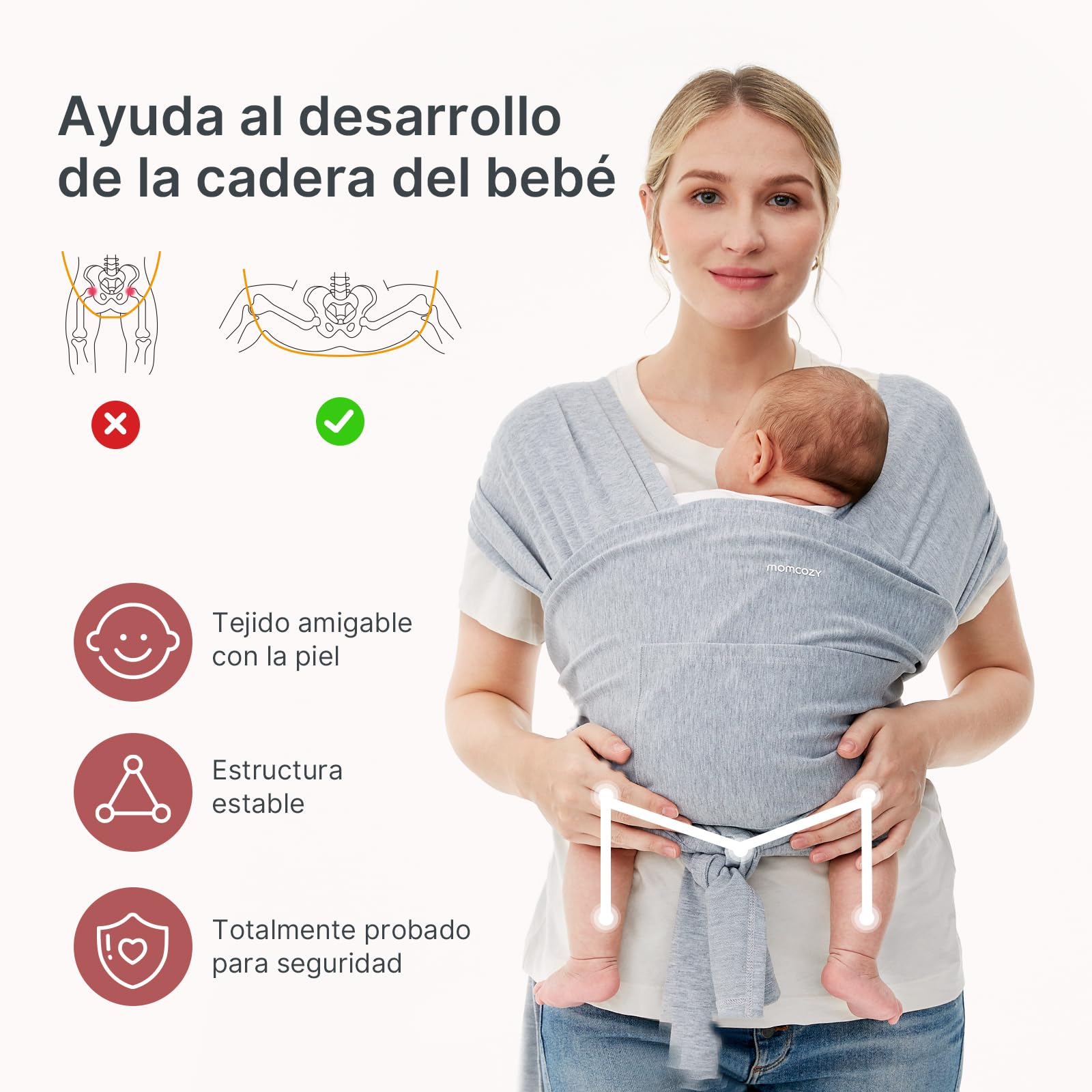 Momcozy Fular Portabebés Elástico para Recién Nacidos, Ajustable y Ergonómico, Manos Libres, 3,6–15 kg, Transpirable, Certificado OEKO-TEX 100, con Bolsa de Transporte — view 3