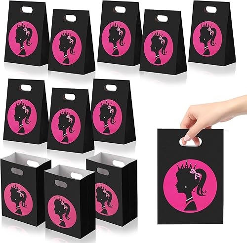 XUWAIDSGN 24 bolsas de fiesta lindas para niña, bolsas de papel de princesa negra, bolsas de papel, suministros de fiesta para fiestas temáticas de