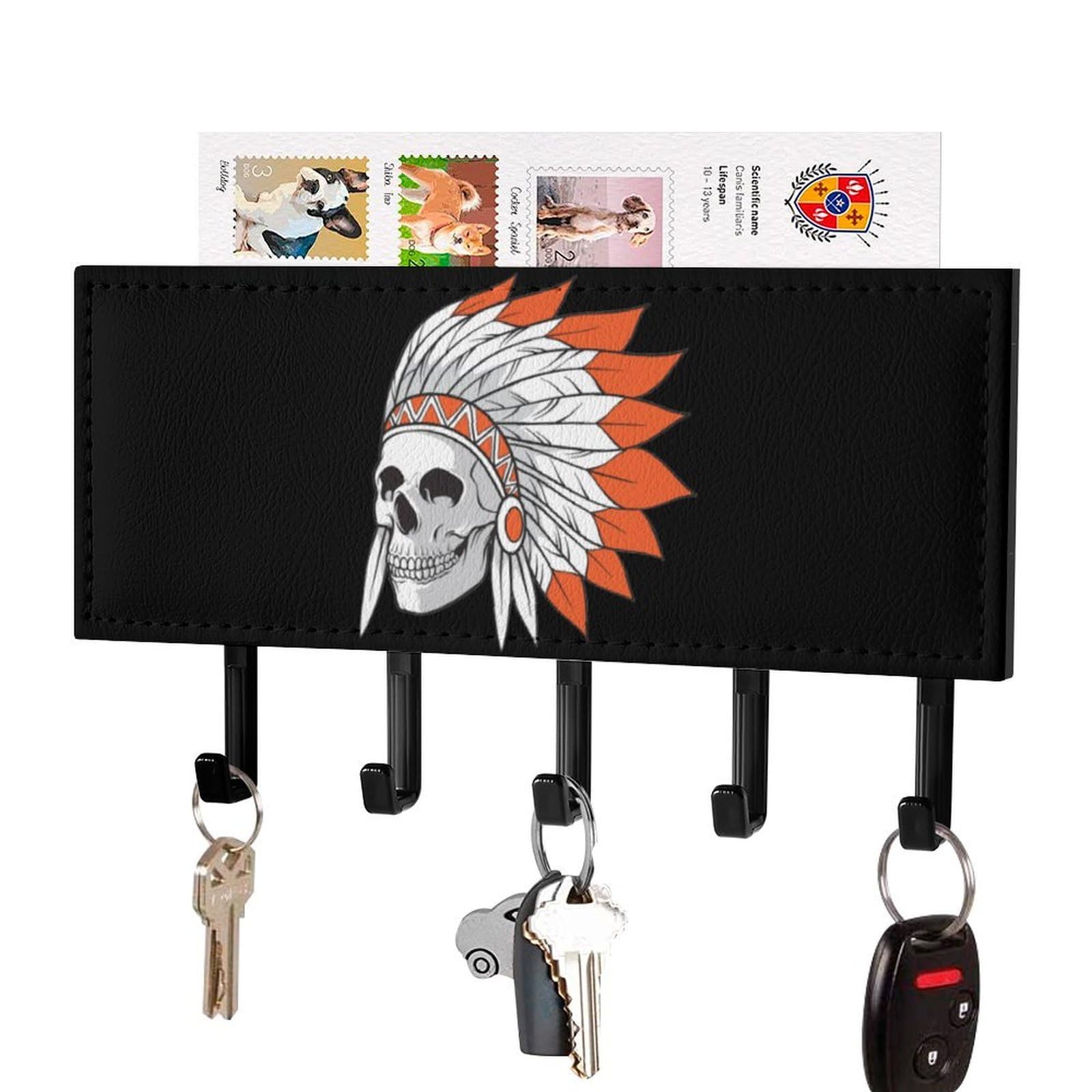 NCLQVJXZKHW Indian Skull Key Holder with 5 Hooks Key Hooks Wall Mounted Key Racks Key Hanger Organiser Shelf