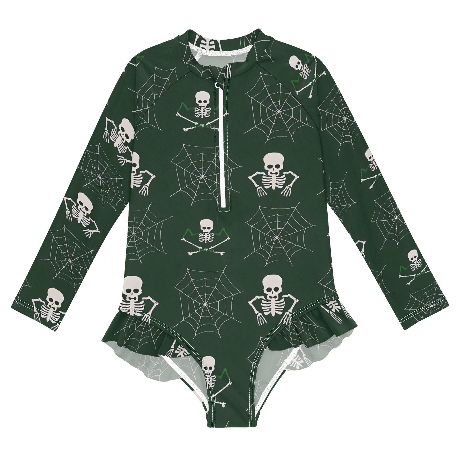 ALAZA Swimsuit for Girls Long Sleeve Rashguard Bathing Suit Web Skull Quick Dry 4T