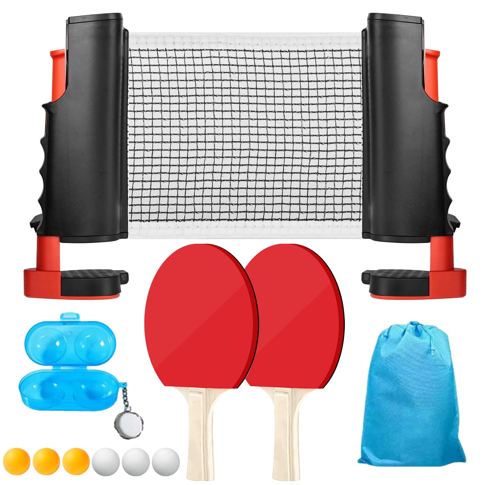Kit Complet Tennis De Table – 2 Raquettes, 6 Balles, Filet Extensible Et Sac De Rangement – Pour Débutants Et Pros