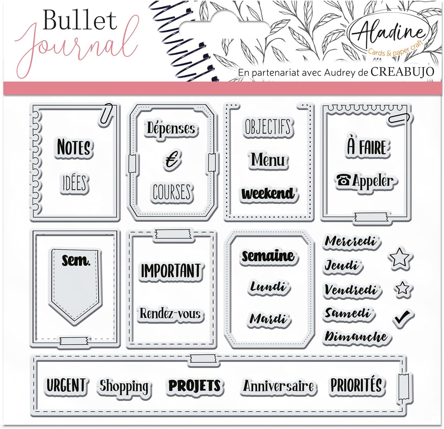 Aladine - Stampo Bullet Clear Week Organization - Foam Stamp Silicone Foam Stamp Sheet - Ideal for Bullet Journal, Scrapbooking, Notebooks - DIY Crafts