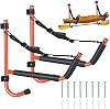 Kayak Storage Rack,Kayak Wall Mount,Heavy Duty Kayak Rack for Garage,Folding Kayak Hanger Kayak Hook with Paddle Rack Fixing Strap for Kayaks,Paddle Boards,Surfboards,Snowboards(Orange,2pack)