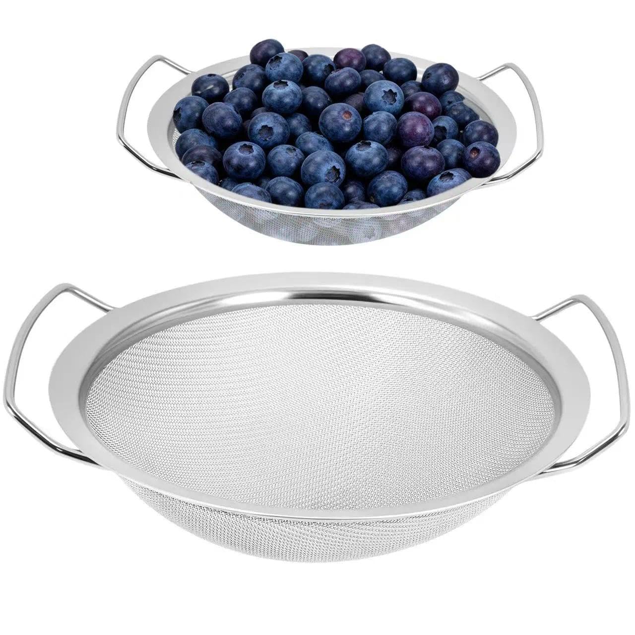Juego de 2 coladores de cocina perforados de acero inoxidable, Ø 20 cm y 16 con 2 Asas, colador microperforado, para pasta, verduras, frutas, arroz, fácil de limpiar lavavajillas