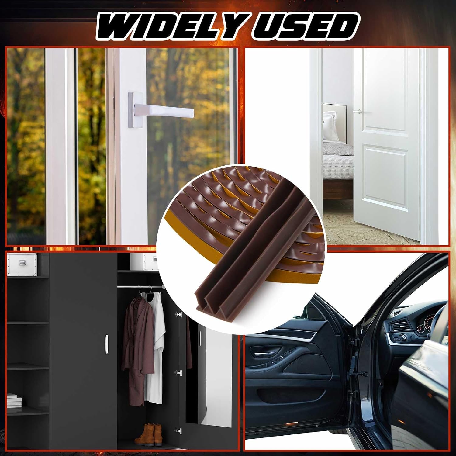 2 Roll Adhesive Backed Fire/Smoke Seal Flexible Silicone Weather Stripping Gasket Smoke Seal for Door Window Fireplace Commercial(0.5" W X 0.37" H X 17' L,3 Layer,Dark Brown)