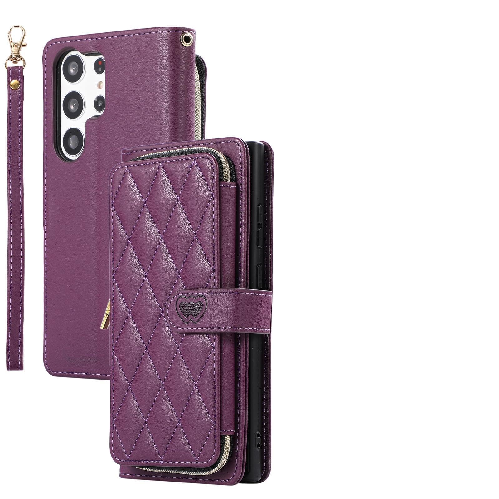 Étui Samsung Galaxy A22 4G violet portefeuille cuir compartiments multiples sangle - 8