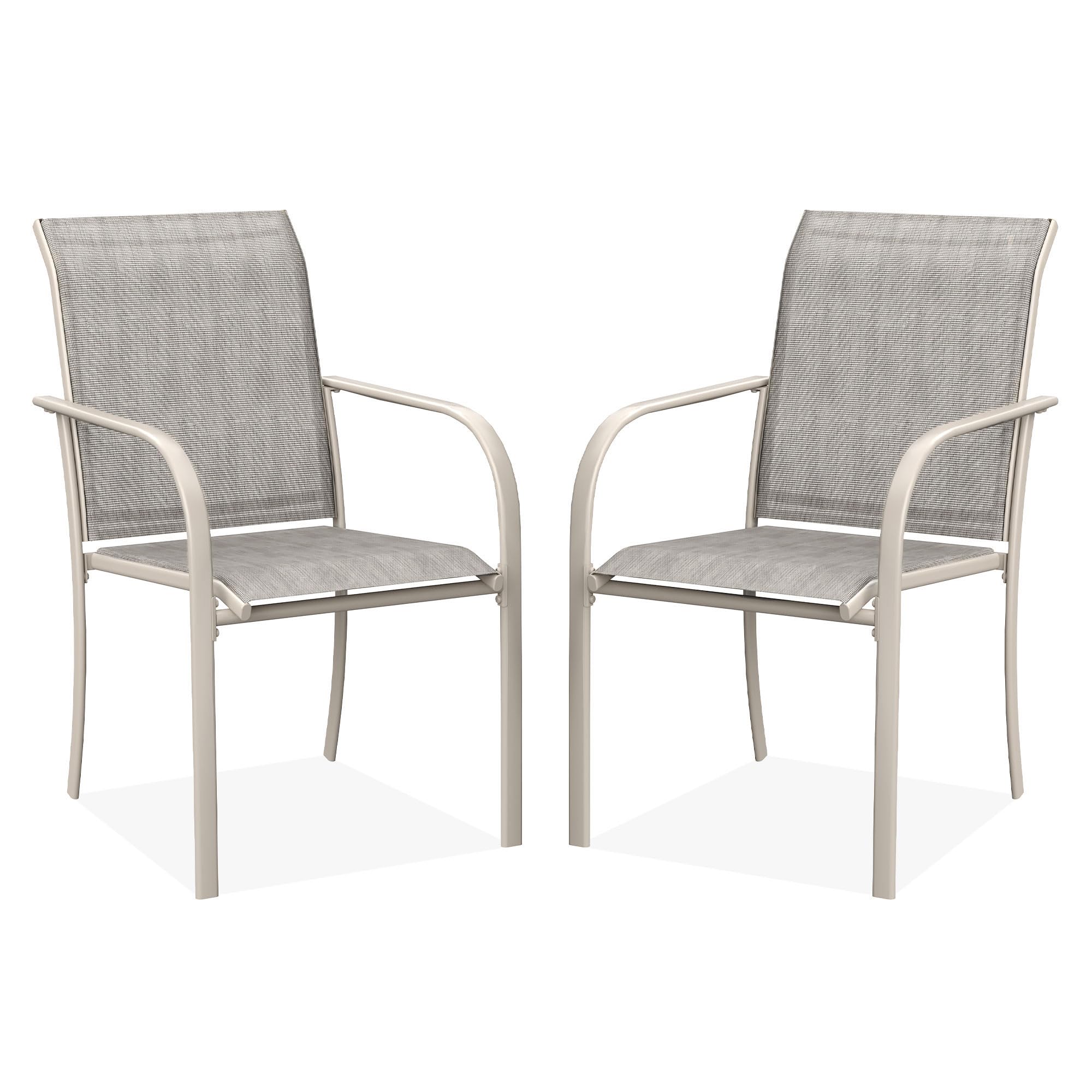 DIFY Patio Dining Chairs Set of 2, Stackable Outdoor Metal Chairs for Garden, Porch and Lawn, Sandshell