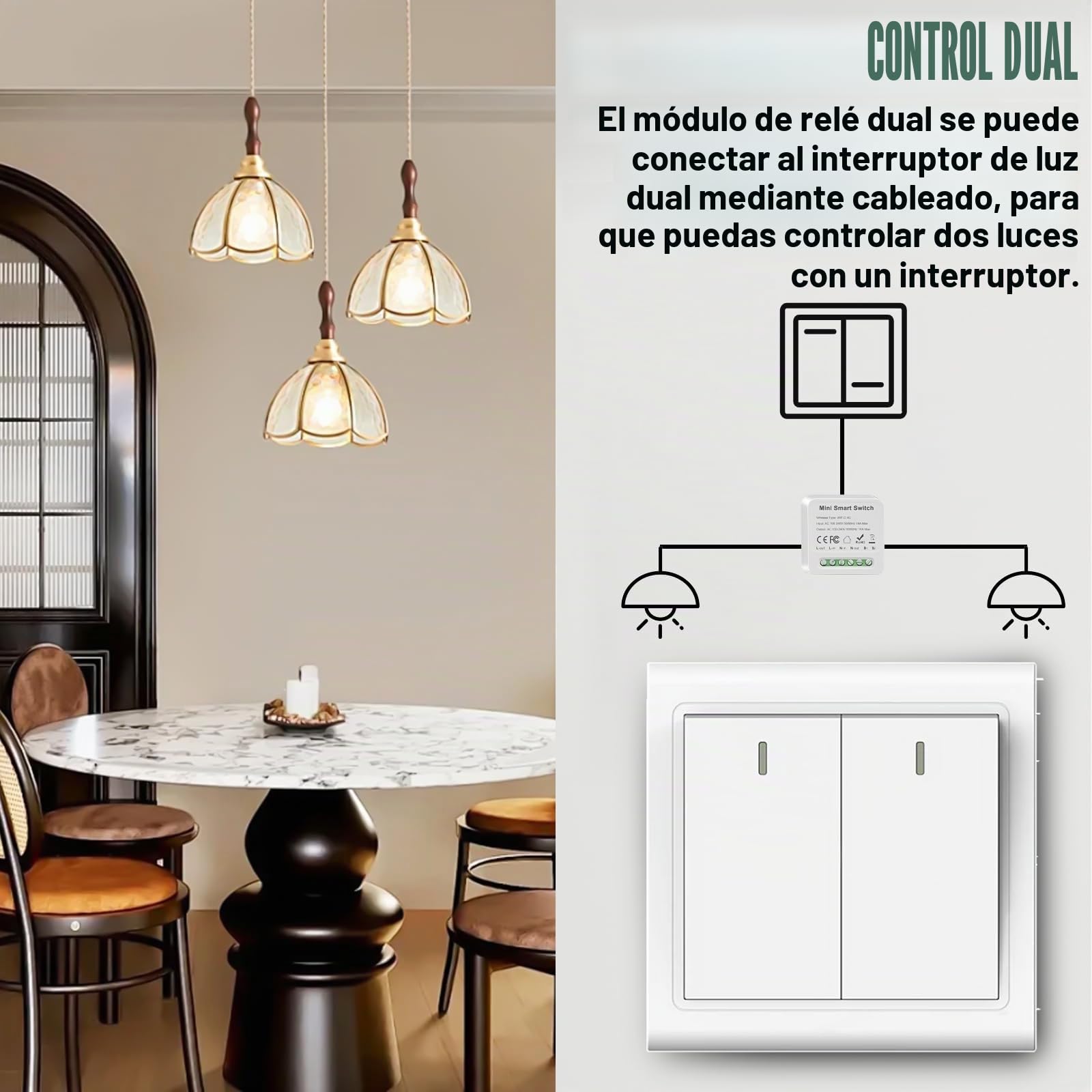 8 piezas Módulo inteligente de interruptor de iluminación de 1 vía con control doble, Mini interruptor Wi-Fi DIY se adapta detrás del módulo de interruptor de pared Compatible con la aplicación Tuya