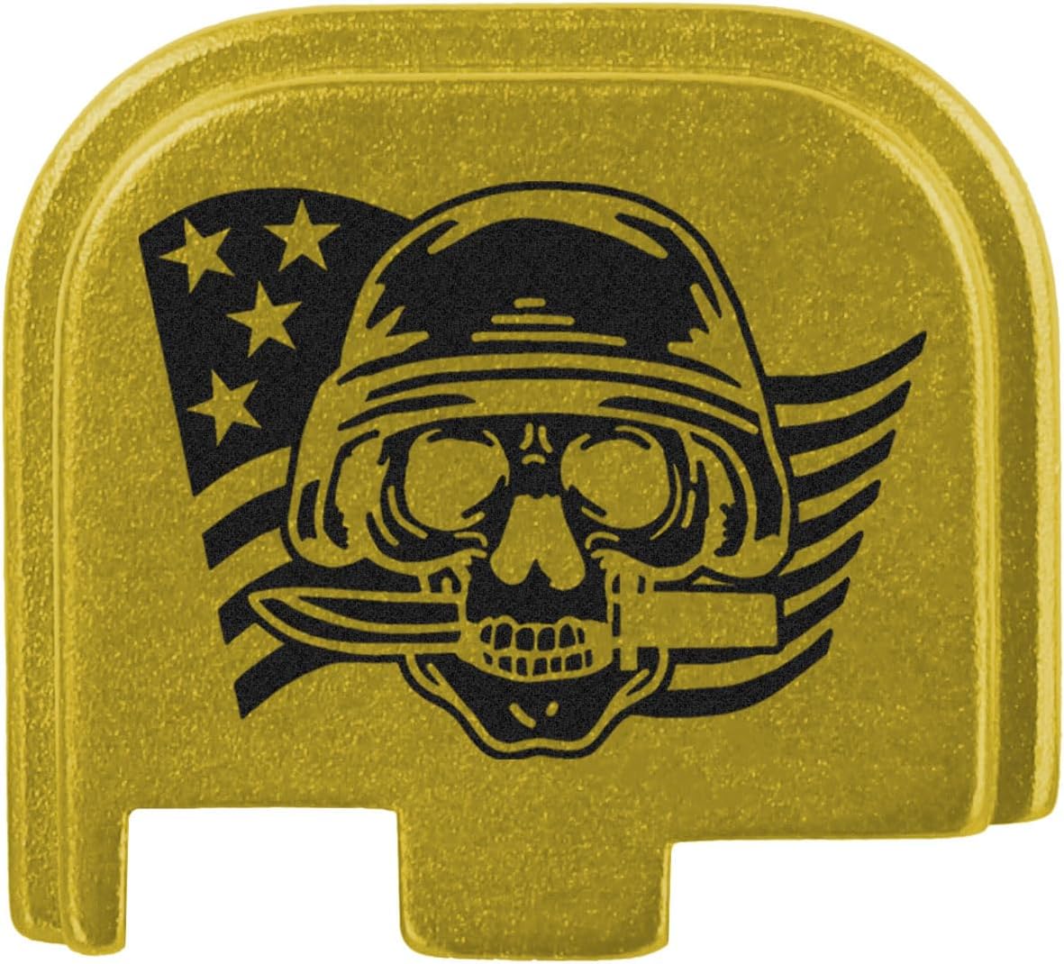 NDZ Performance Slide Cover Back Plate for Glock 43 43X 48 & PSA Dagger Micro – Aluminum Upgrade with Black Engraving – Skull Helmet Knife Flag – Gold