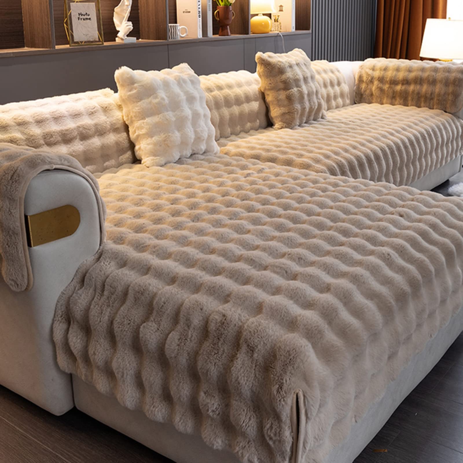 Housse de coussin antidérapante et épaisse en peluche pour sofa