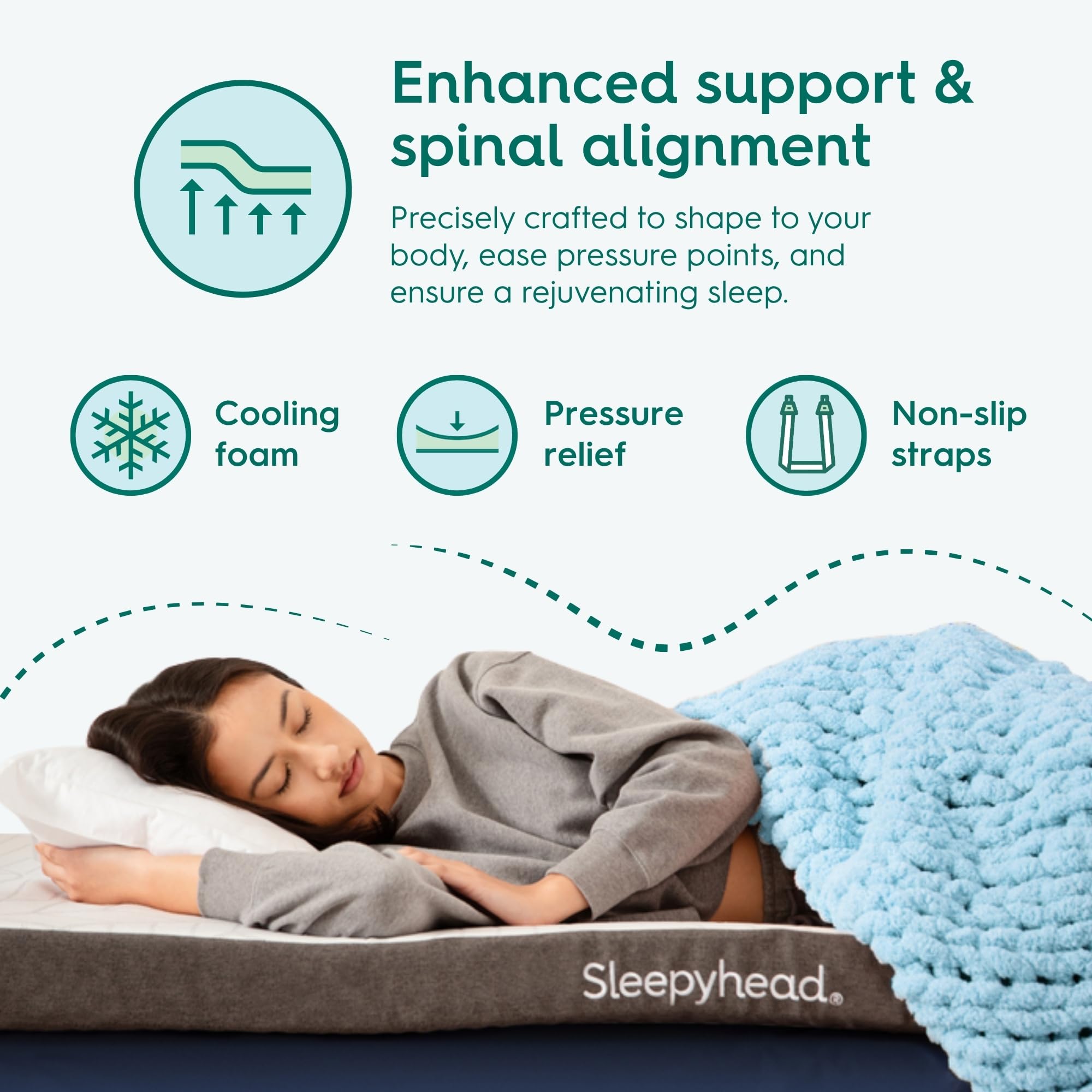 Sleepyhead Cubrecolchón de gel de alta calidad individual XL de 2 pulgadas, cubrecolchón de espuma viscoelástica de gel para camas de dormitorio universitario, refrescante, alivio de presión, funda