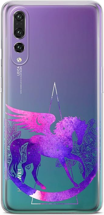 Mertak Clear Phone Case Compatible with Huawei Honor 20 Pro 10 Lite 8X View 6A V9 Play Pegasus Celestial Slim Flexible Horse Cover Lightweight Silicone Abstract Design TPU Protective Unicorn Purple