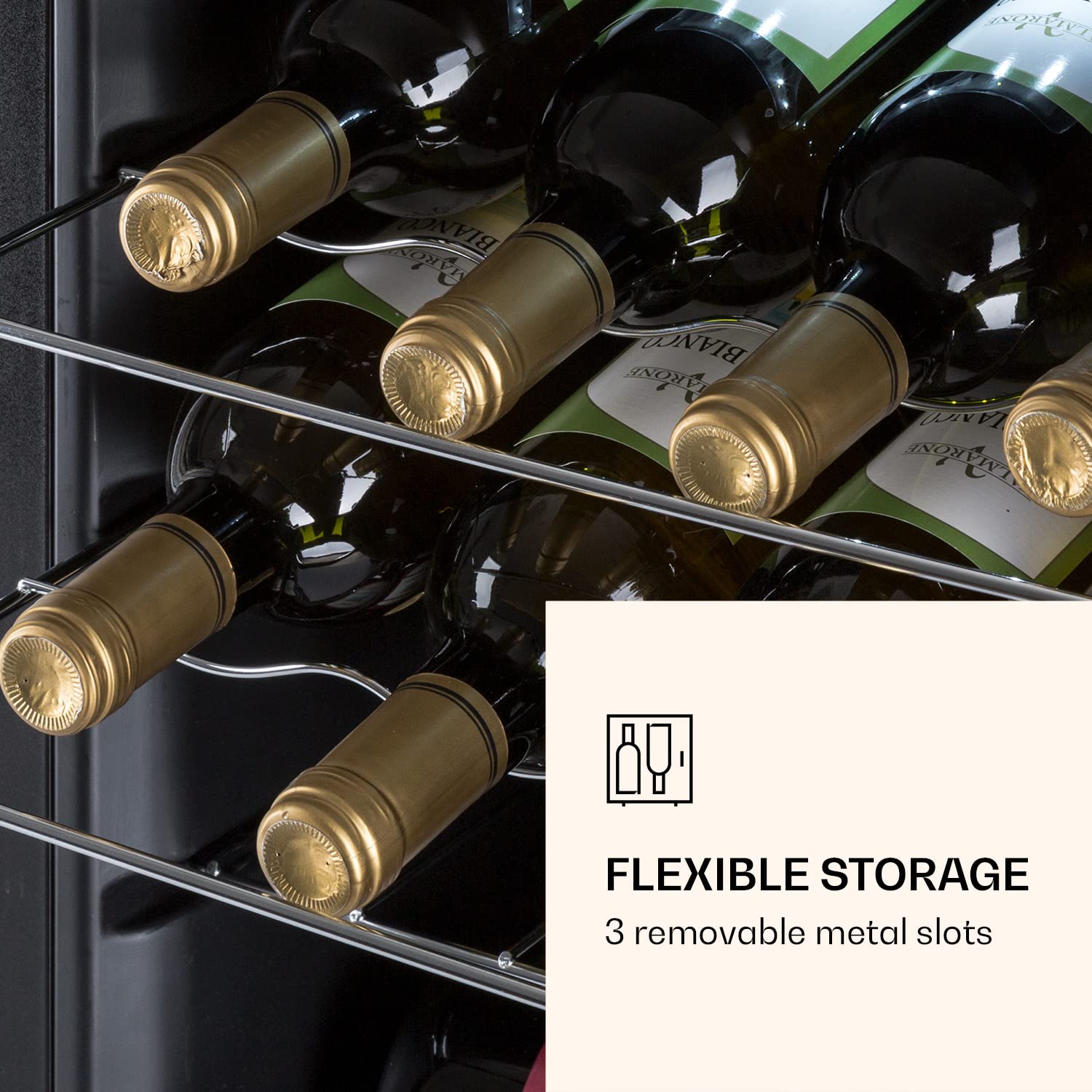 KLARSTEIN Ultimo Uno - Vinoteca, Nevera para vinos con regulador de temperatura entre 5 y 8 °C, Control táctil, Iluminación interior LED, Espacio para 16 botellas, 42 litros de volumen, Negro