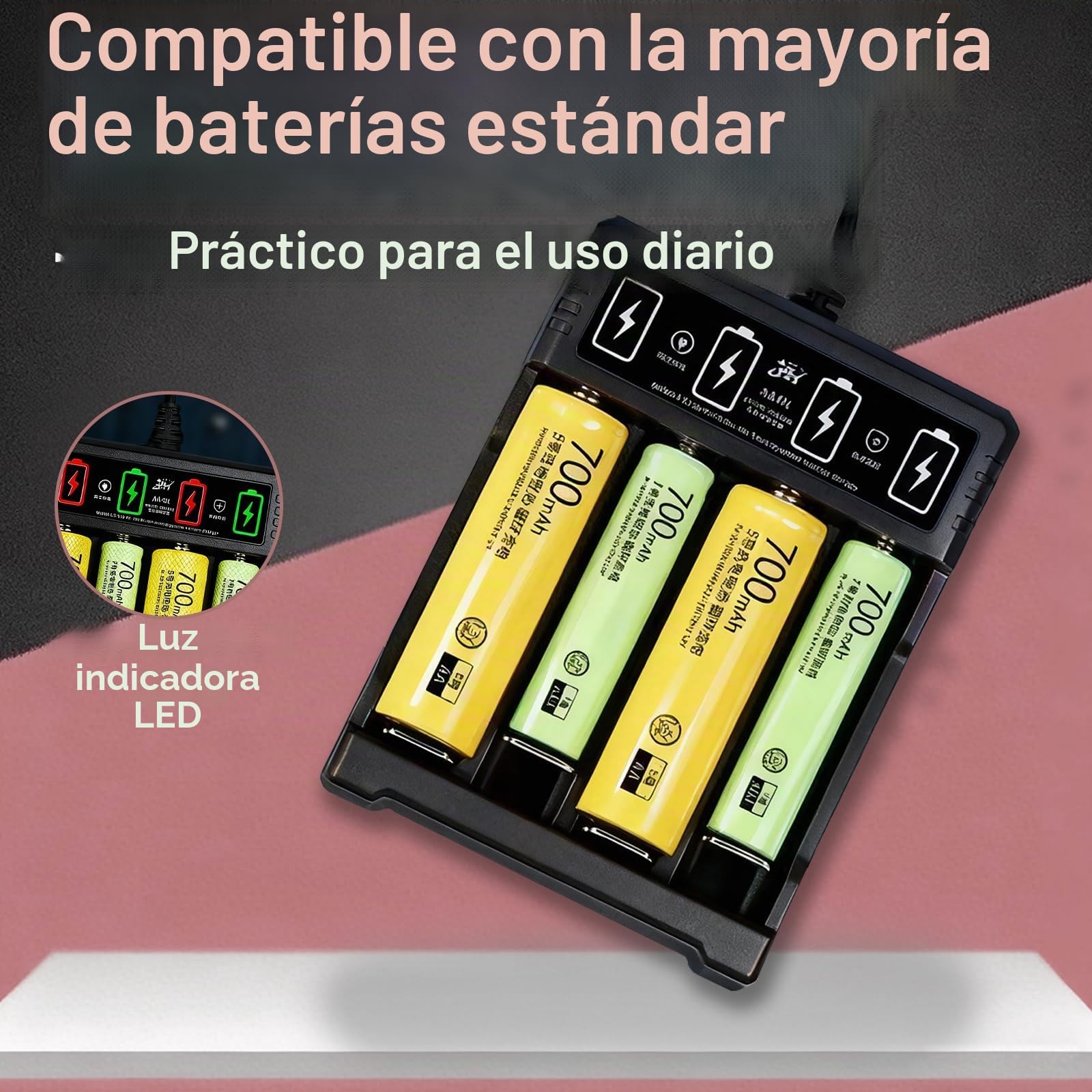 Cargador Inteligente De 4 Ranuras Para Baterías AA Y AAA – Pantalla LCD, Refrigeración Integrada, Protección MCU Contra Sobrecargas, Carga Independiente