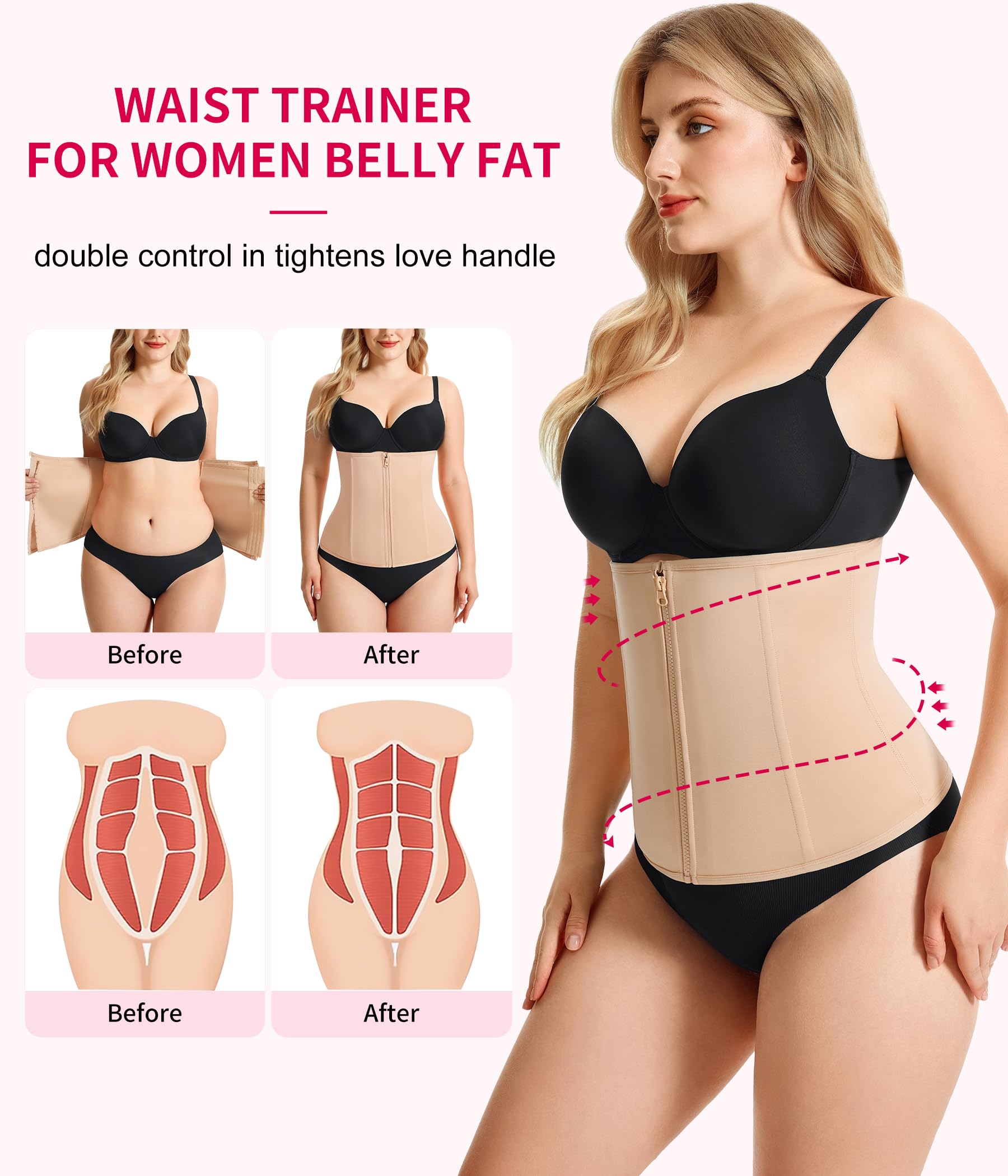 Gotoly Entrenador de cintura para mujer, corsé con cremallera, faja moldeadora para control de abdomen, faja de entrenamiento