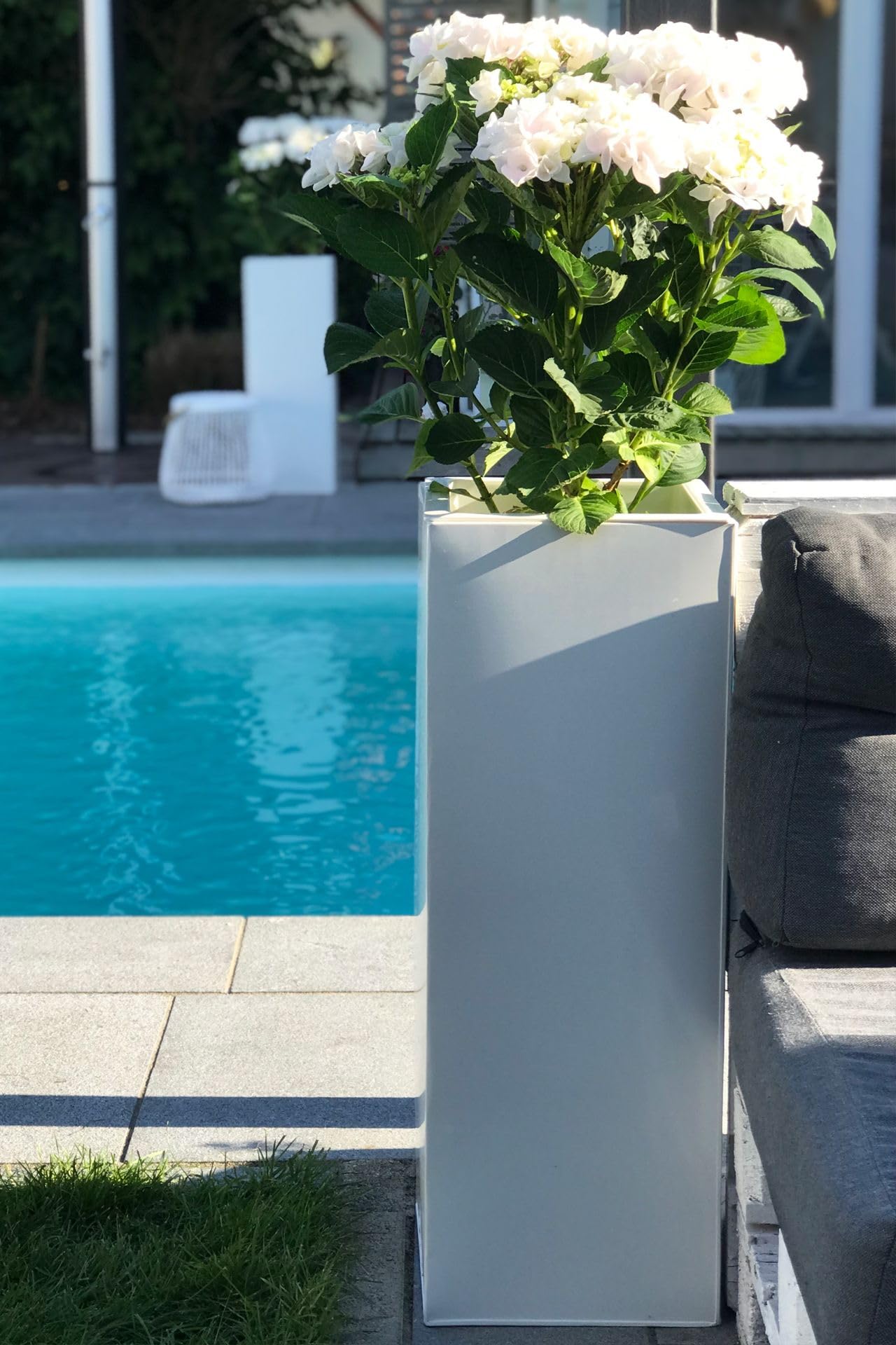 AE Trade Pot de fleurs carré haut en zinc avec système d'irrigation Blanc 80 cm