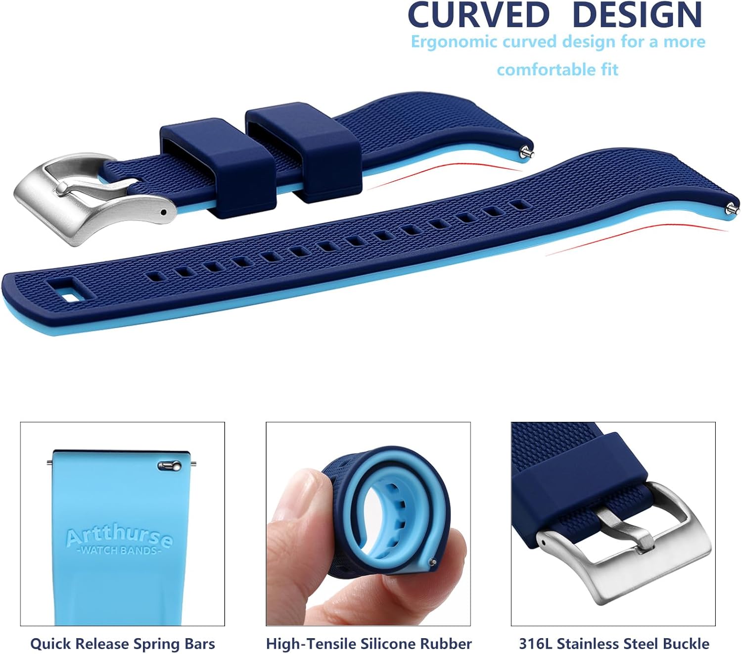 Silicone Watch Bands Quick Release 18mm, 20mm, 22mm for Men and Women Replacement Rubber Watch Band Soft Breathable Waterproof Sport Watchbands Straps - Image 3