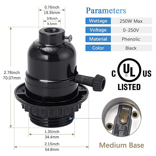 Miniatura 2 de DiCUNO Reemplazo de enchufe de lámpara E26 con certificación UL, perilla del interruptor de giro para encendidoapagado, enchufe de luz de base