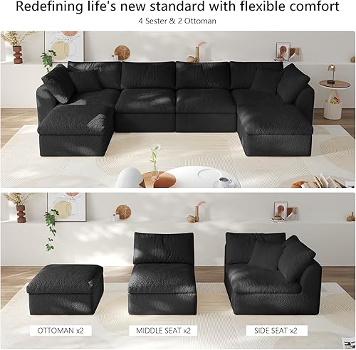 Miniatura 5 de Cloud - Sofás seccionales para sala de estar, sofá convertible con otomana, sofá modular con asiento profundo, no requiere montaje con almohadas