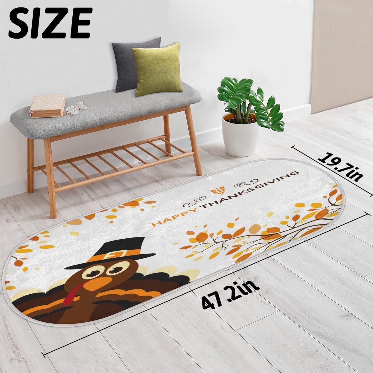 TropicalLife Happy Thanksgiving dywanik mata 50 x 120 cm, Święto Dziękczynienia indyk długie włosy pogrubione dywaniki do pokoju kuchni domu łazienki wewnątrz antypoślizgowa mata podłogowa dywaniki