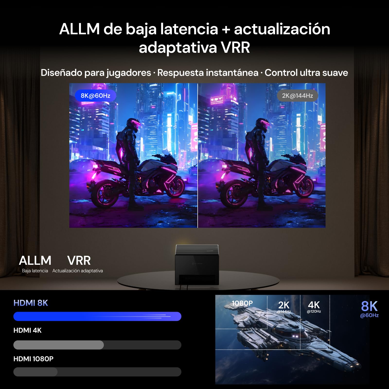 Valerion Cable HDMI 2.1 ultra alta velocidad 2 m/6,6 pies, 48 Gbps, 8K 60 Hz, 4K 120 Hz, HDR dinámico, ALLM/VRR gaming, conectores dorados 24K, compatible con PS5, Xbox, PC, TV y proyector
