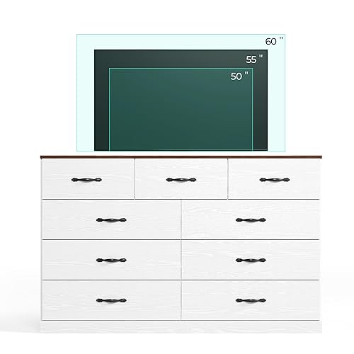 Miniatura 18 de LINSY HOME Cómoda de 8 cajones para dormitorio, cómoda de 54 pulgadas de ancho, cómoda moderna para TV con marco de madera y asas de metal, Negro