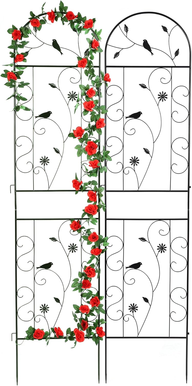 Metal Garden Trellis for Climbing Plants, 2 Pack 86.5" x 19.7" Metal Plant Trellis Outdoor, Black Iron Garden Trellis, Clematis Rrellis Outdoor, Arched Outdoor Decoration Suitable for lawns, Gard