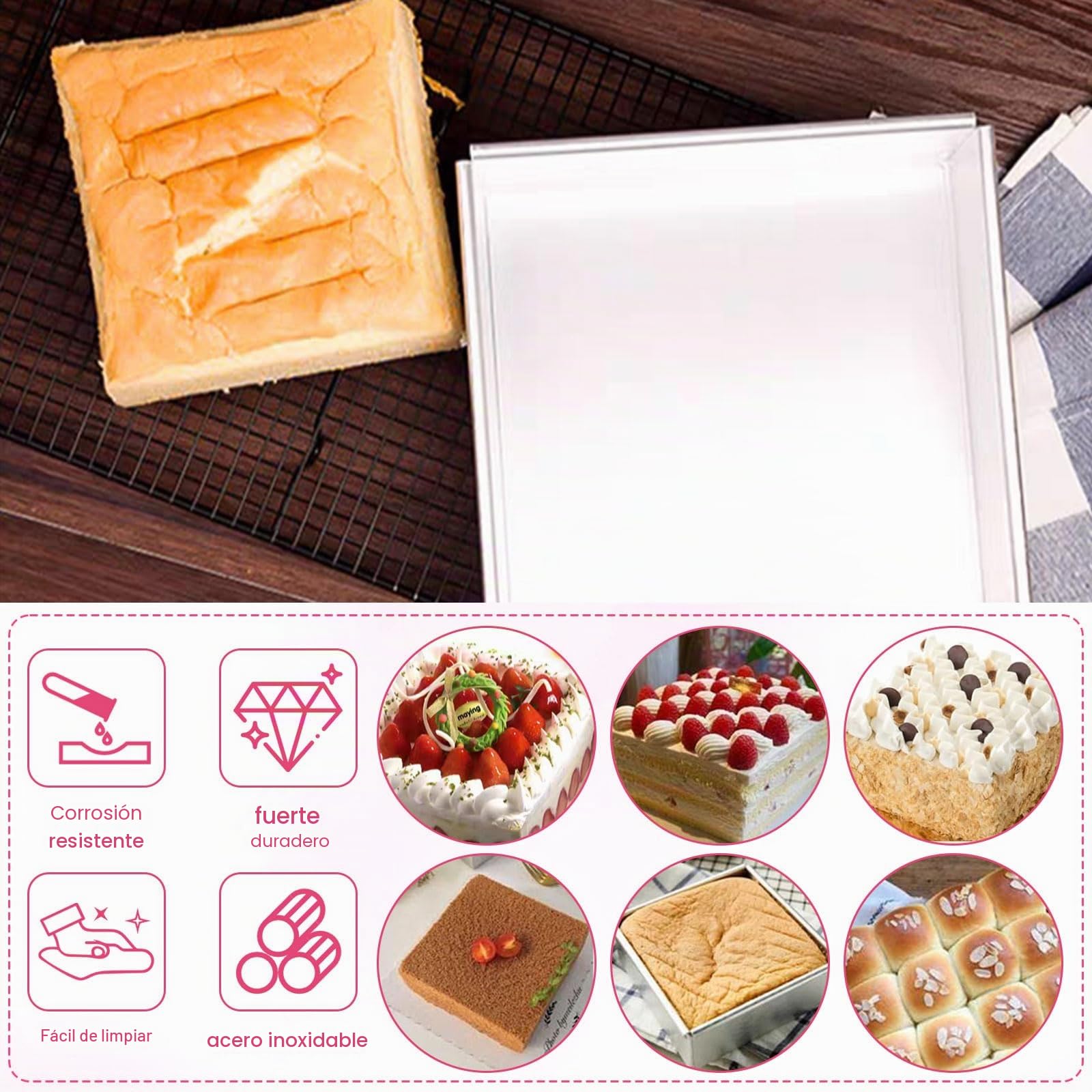 Molde cuadrado de aluminio anodizado de 20,5 cm con revestimiento antiadherente y base extraíble, molde para tartas rectangular de 20,5 cm