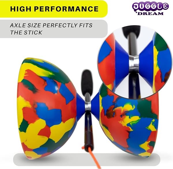 Marca: Juggle Dream Juggle Dream Jester Diábolo Set para Malabares - Diábolo con Eje Fijo con Palos de Fibra y Vídeo de Aprendizaje en Línea (Multicolor) in use
