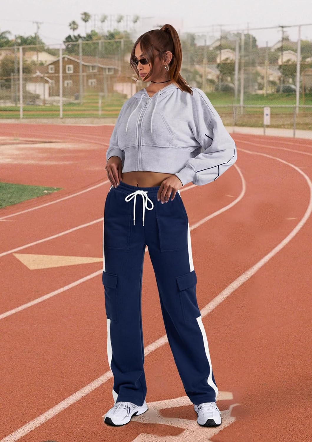 IVIR Womens Sweatpants Cargo Pants Baggy Wide Leg High Waist Fleece Lounge Pants with Pockets - Image 5