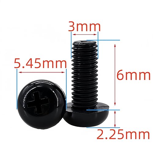 Miniatura 2 de NACX M3 x 0.236 in Negro Pan Cabeza Redonda Nylon Máquina Tornillo Tornillo Sujetador, Phillips Drive, 250Pcs