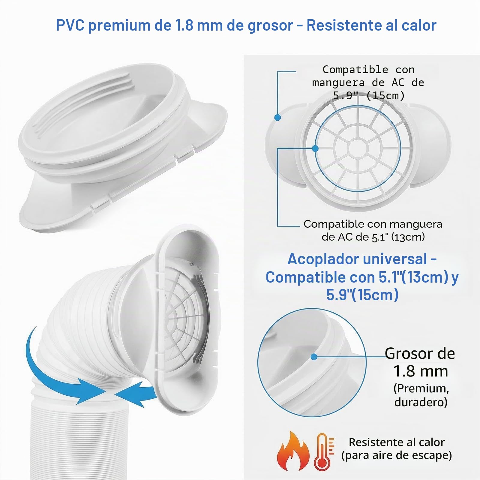 Kit Ventana Aire Acondicionado, 4 Placas de Sellado Kit Puerta de Corredera Ajustable 43-150cm, Accesorios Aire Portátil con Tubo 150mm de Diámetro para Ventanas Correderas