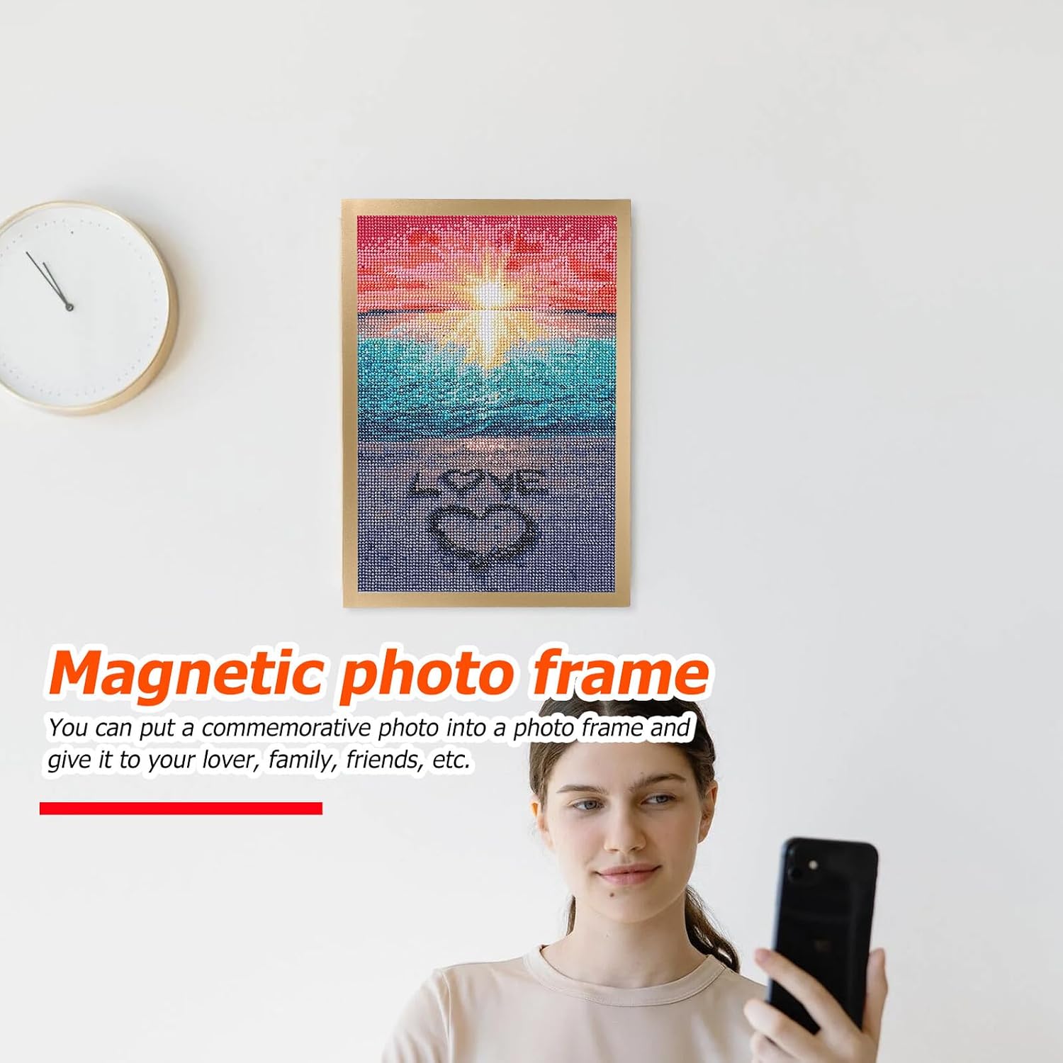 2 Sets Gold Magnetic Self-adhesive Picture Frames for Paintings Certificates and Photos Display Home and Office Decorative Photo Holders with Easy Wall Mounting