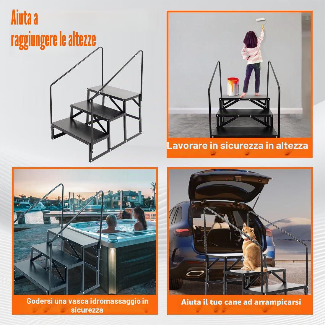 Scala per camper a 3 gradini, antiscivolo, per vasca idromassaggio con corrimano, 3 gradini per roulotte, campeggio, camper, scala portatile per rimorchi da viaggio