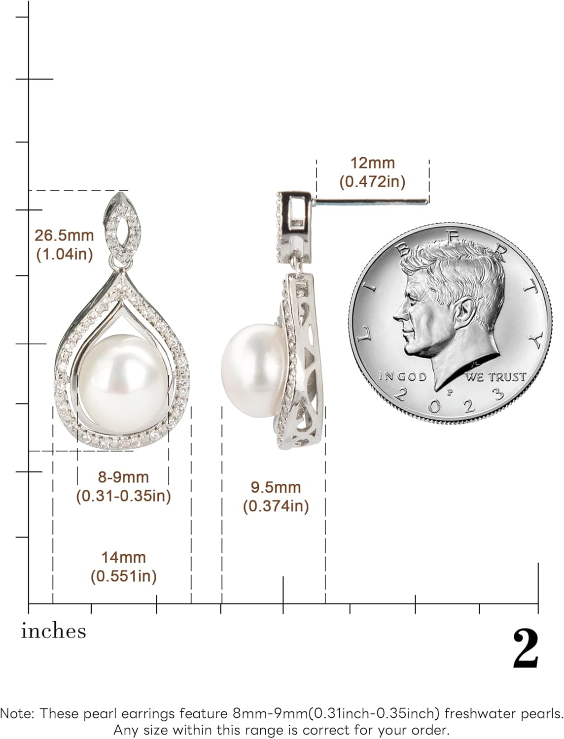 Pearl Drops Dangle Earrings for Women – Hypoallergenic Sterling Silver Studs with Cubic Zirconia Accents, Elegant Real Cultured Freshwater Pearls Perfect for Daily Wear and Christmas Gifts - Image 3