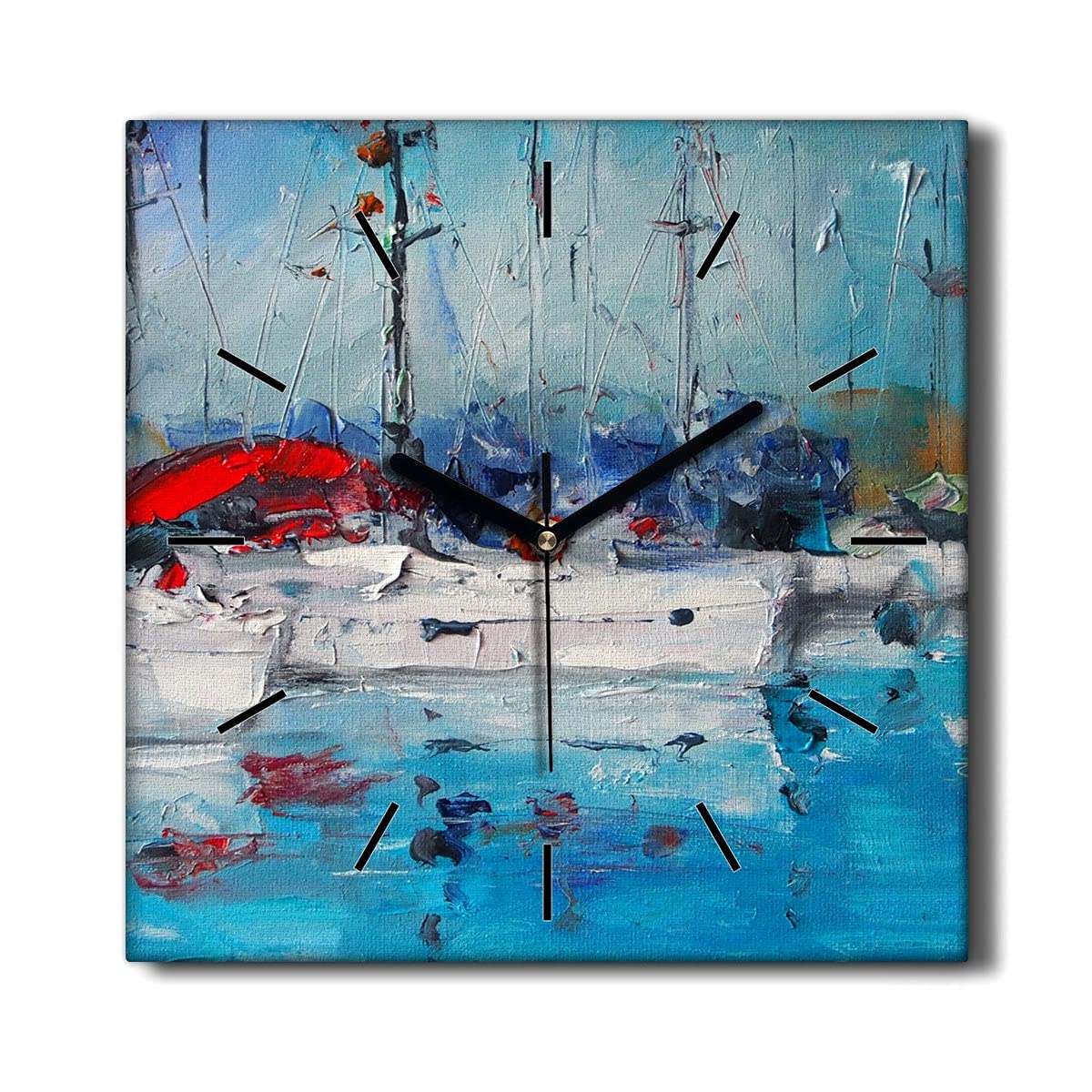 Horloge sur Toile 30x30cm Bleue Port des Navires Sans Tic-Tac Coloray
