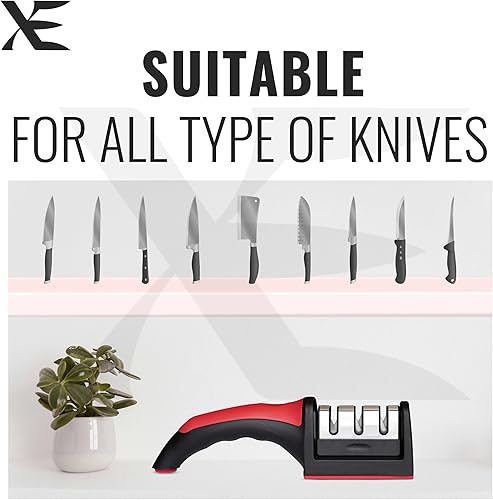 Miniatura 6 de XE - Afilador de cuchillos de cocina  Afiladores de cuchillos manuales de 3 etapas para afilar cuchillos para el hogar y el restaurante, piedra de
