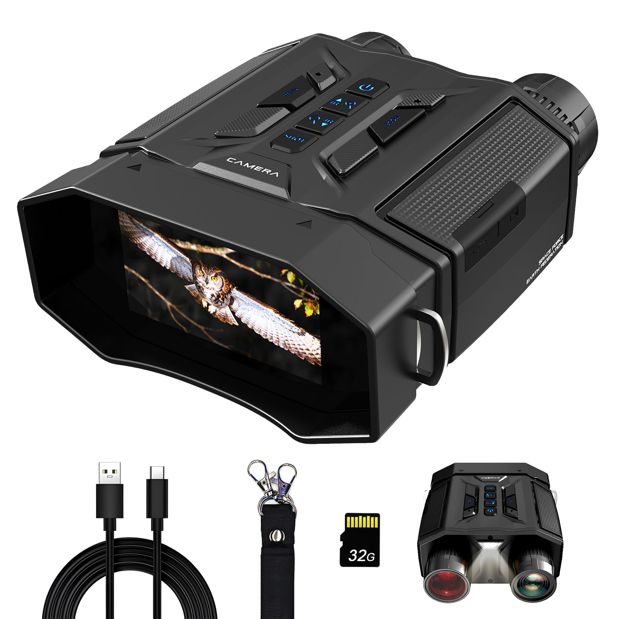 Night Vision Goggles for Adults, 8X Digital Zoom & 7-Level IR, 3" HD Screen, 4000mAh Rechargeable Binoculars with Camera, 32GB TF Card, Gifts for Men, Dad, Husband, Camping & Security Gear Black