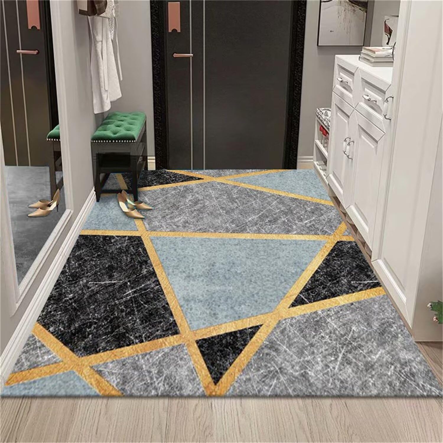 Tapis entrée couloir foyer gris jaune pour un accueil chaleureux