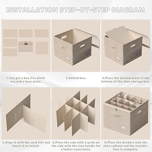 Miniatura 6 de FHSQX Organizador de zapatos para armario, se adapta a 12 pares, contenedores de almacenamiento de zapatos con cubierta transparente y divisores