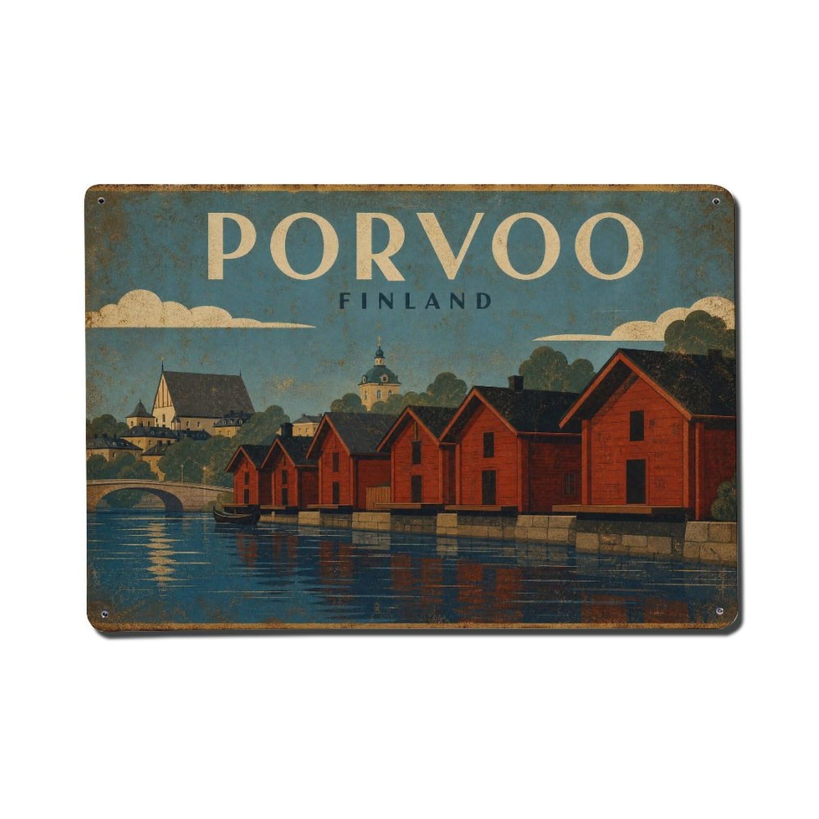Travel Vintage Finland Porvoo Metal Tin Sign