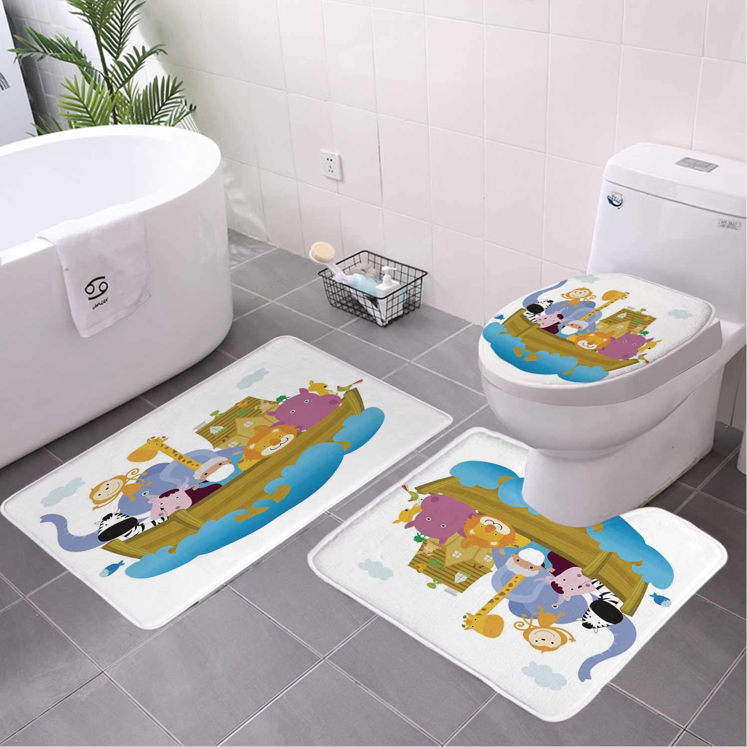 Buy 3Piece Bathroom Rugs Set Story The Ark with Set of Animals in The