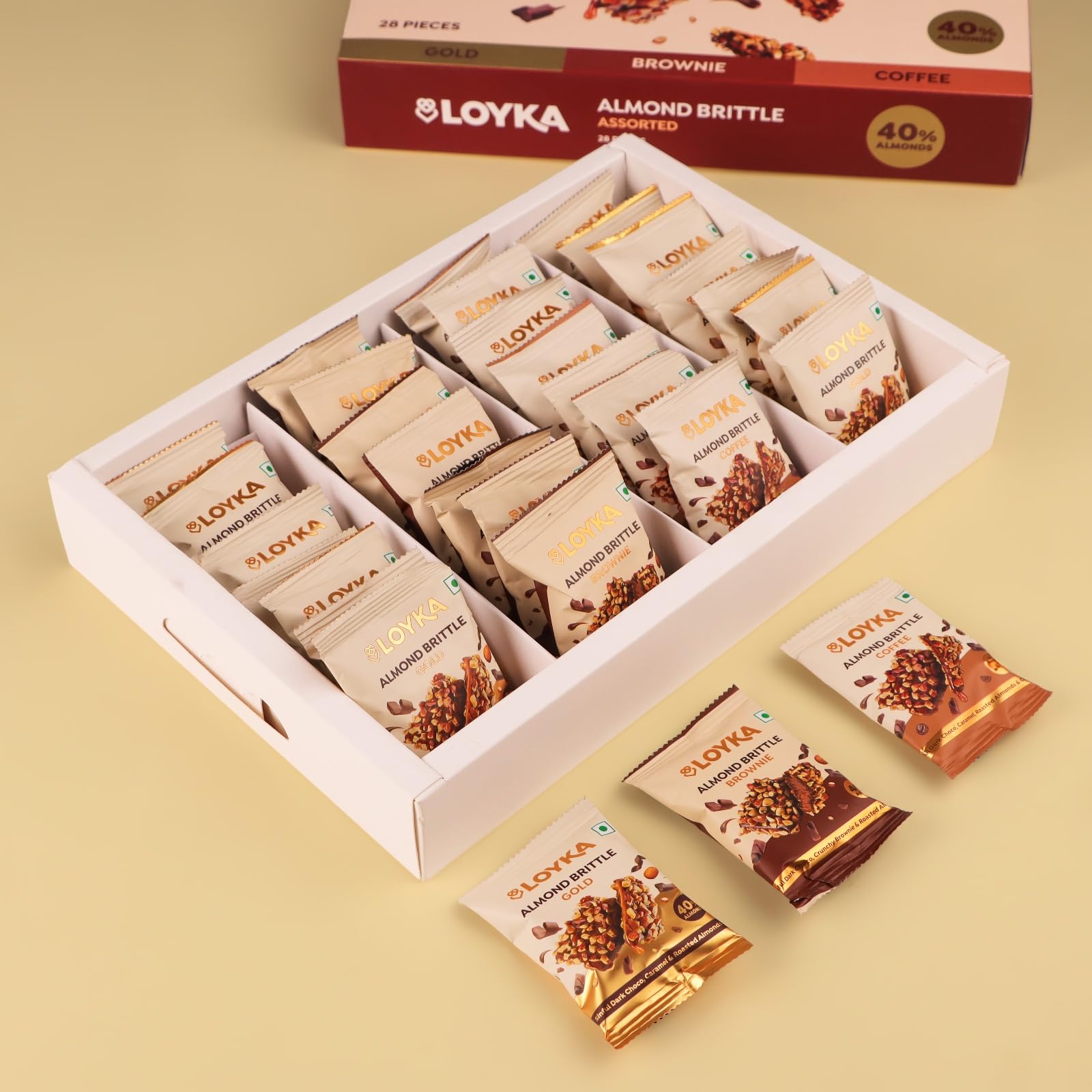 Loyka Almond Brittle Assorted Choco Box - 28 Pcs| Premium Chocolate Gift Hamper | Chocolate & Nut Dryfruit Delicacy | Roasted California Almonds, Dark Choco & Salted Caramel 2